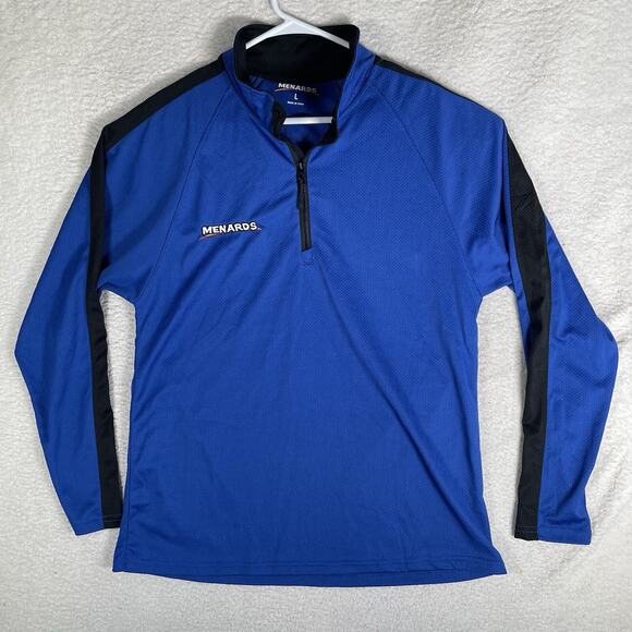 Menards 1/4 Zip Shirt Mens Large Blue Pullover Employee Work Uniform Sales Clerk - Picture 1 of 14
